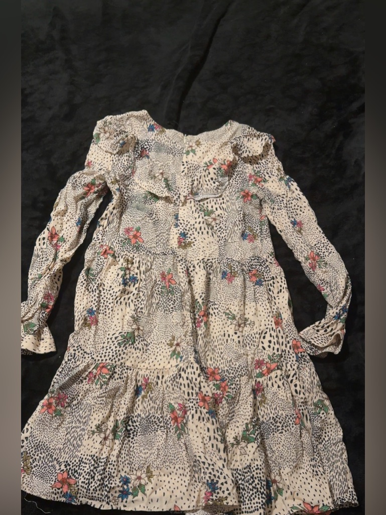 Zara Cream Floral Ruffle Long-Sleeve Dress